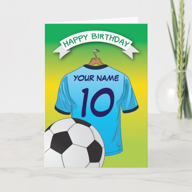 Soccer Football Pale Blue Shirt Sports Birthday Card (Front)