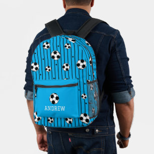 Soccer Football Pattern Blue Printed Backpack