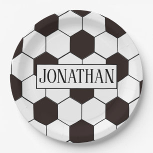 Soccer Football pattern Customisable Own name Paper Plate