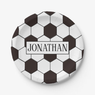Soccer Football pattern Customisable Own name Paper Plate