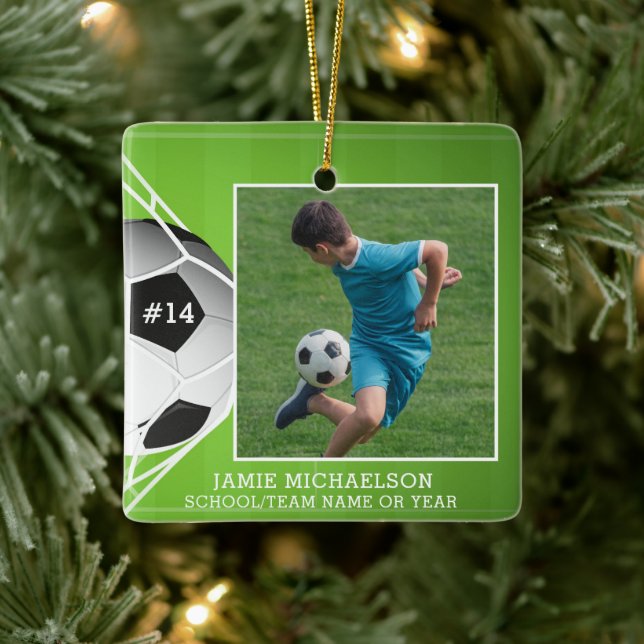 Soccer Football Photo Personalised Ceramic Ornament (Tree)