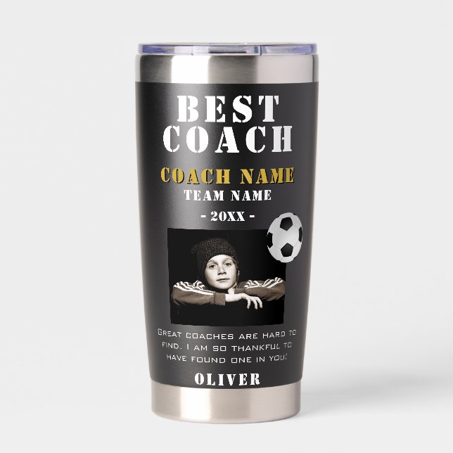 Soccer Football Photo Thank you Best Coach  Insulated Tumbler (Front)