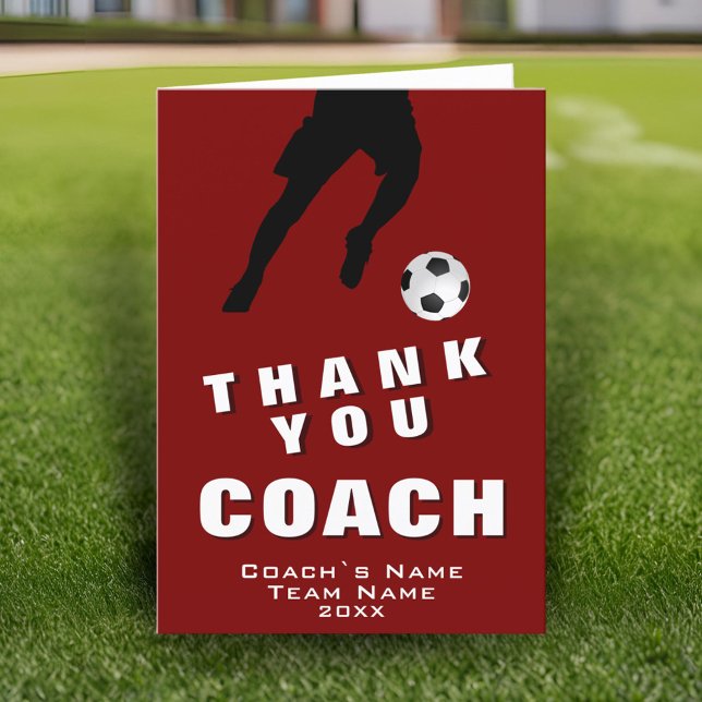 Soccer Football Player Red Thank you Coach Card (Creator Uploaded)