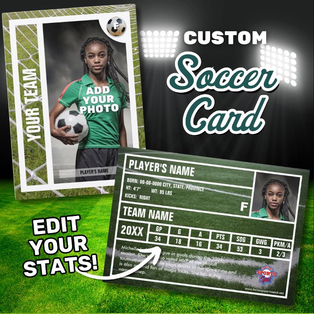 Soccer/Football Player Trading Card Souvenir (Edit your personal soccer statistics to customize your own soccer player trading card.)