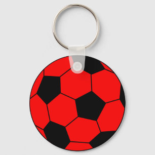 Soccer football red and black key ring
