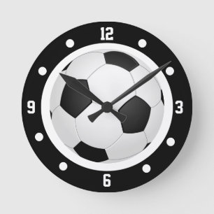 Soccer Football Soccer Ball Black and White Round Clock