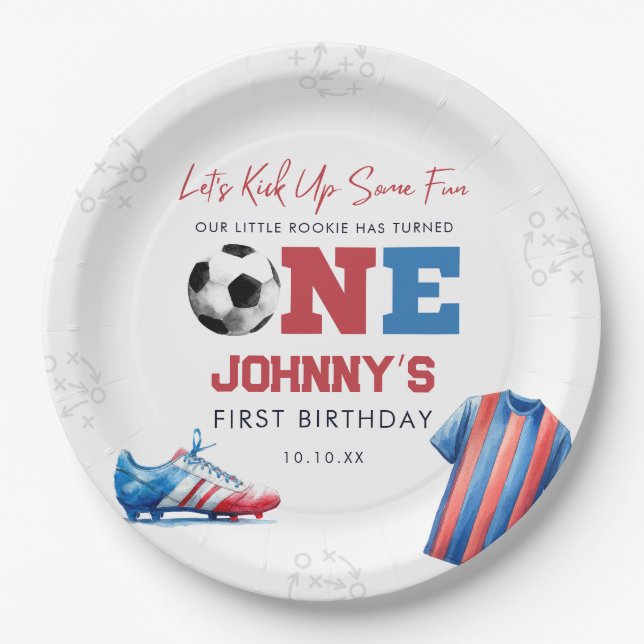 Soccer Football Sports 1st Birthday Paper Plate (Front)