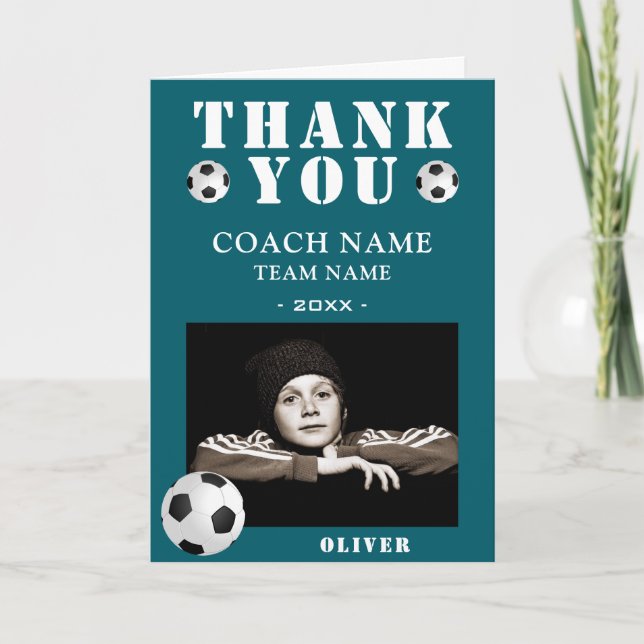 Soccer Football Sports Photo Coach  Thank You Card (Front)