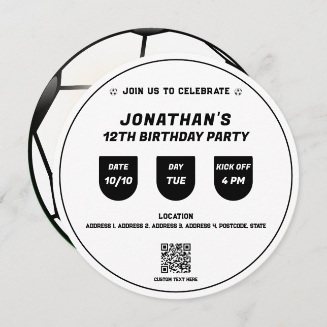 Soccer Football Theme Birthday Party Event Invitation (Front/Back)
