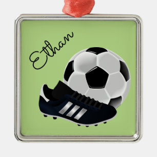 Soccer / Football theme soccer ball personal name Metal Ornament
