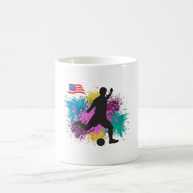Soccer Football USA Grungy Color Splashes Coffee Mug (Center)