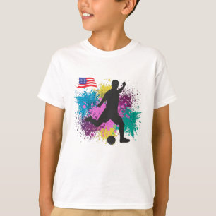Soccer Football USA Grungy Color Splashes T-Shirt