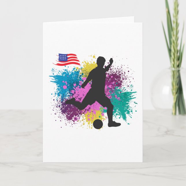 Soccer Football USA Grungy Colour Splashes Card (Front)