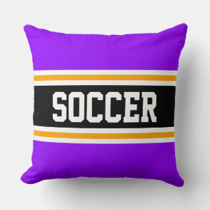 SOCCER Fun Bright Purple Black Athletic Stripes Cushion