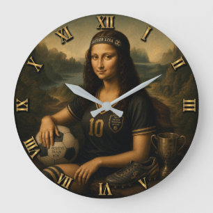 Soccer Funny Mona Lisa Large Clock