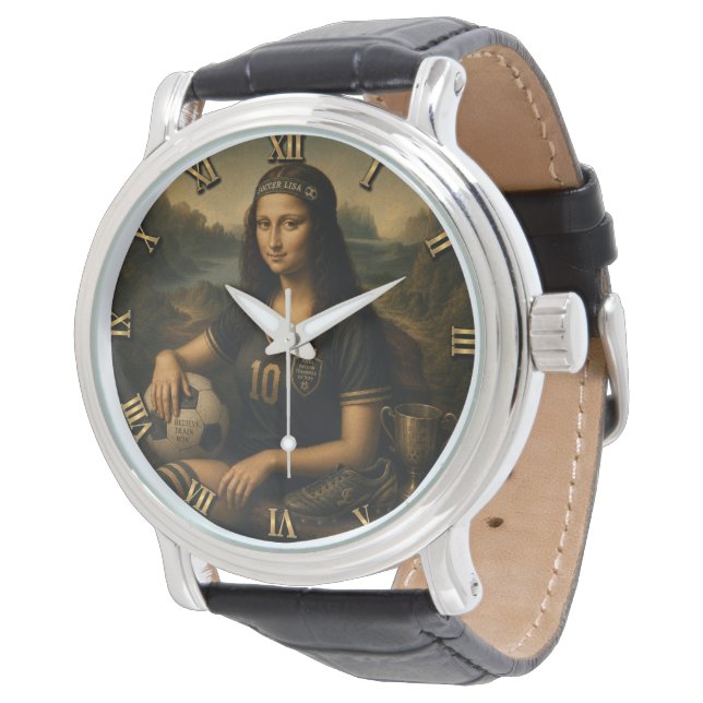 Soccer Funny Mona Lisa Watch (Angled)
