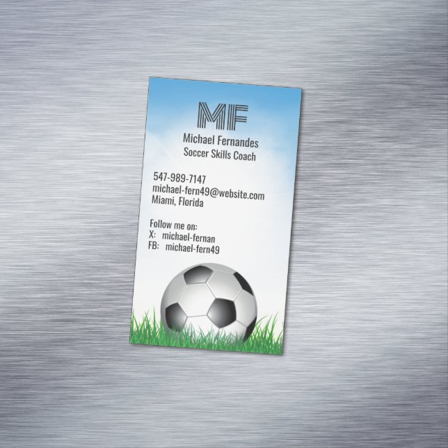 Soccer Futball Coach Magnetic Business Card (In Situ)