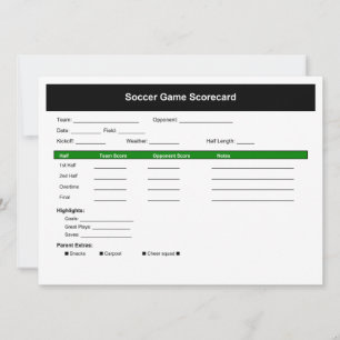 Soccer Game Scorecard Card