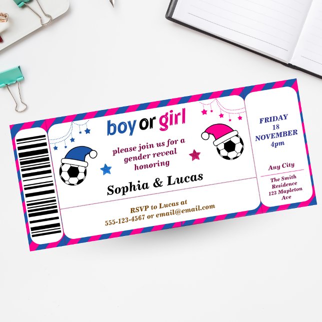 soccer gender reveal Ticket Style Invitation (Creator Uploaded)