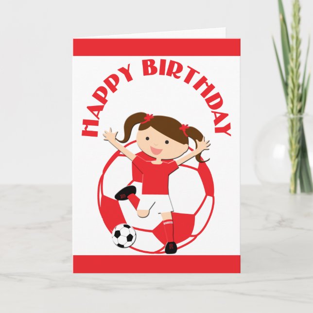 Soccer Girl 1 and Ball Red and White Card (Front)