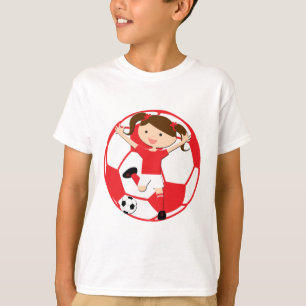 Soccer Girl 1 and Ball Red and White T-Shirt