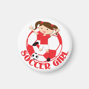 Soccer Girl 1 and Ball Red and White v2 Magnet