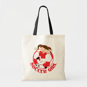 Soccer Girl 1 and Ball Red and White v2 Tote Bag