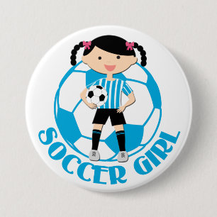 Soccer Girl 2 Ball Blue and White Stripes v2 7.5 Cm Round Badge