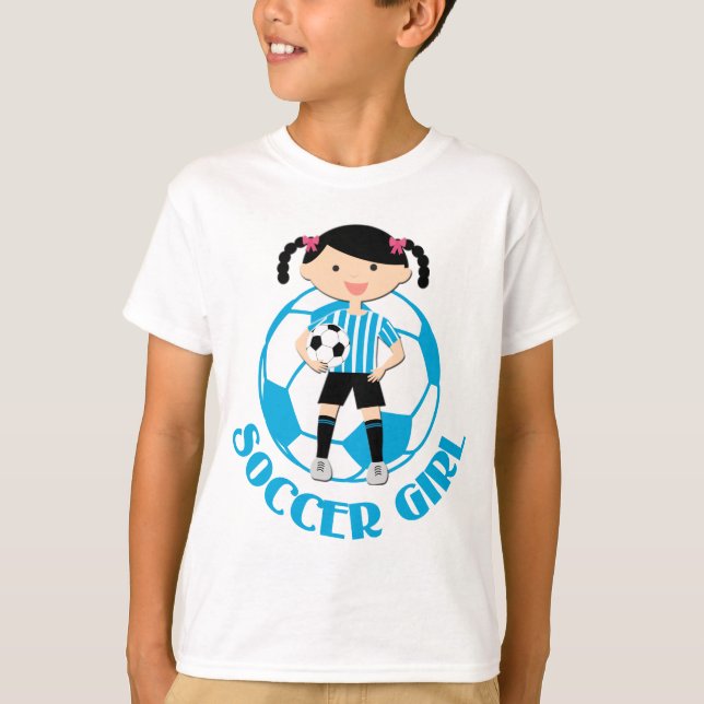 Soccer Girl 2 Ball Blue and White Stripes v2 T-Shirt (Front)