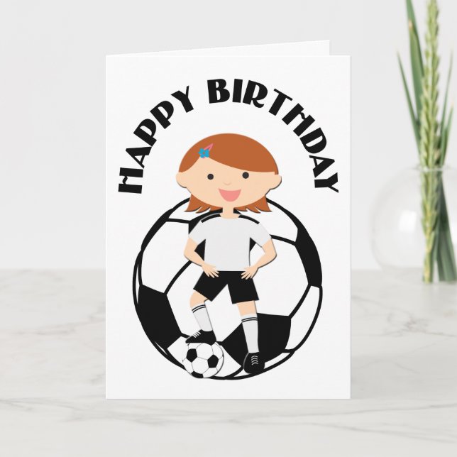 Soccer Girl 3 and Ball Black and White Card (Front)