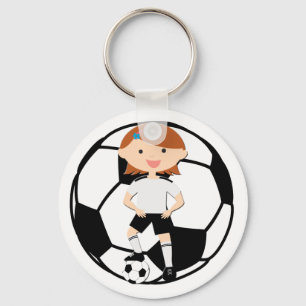 Soccer Girl 3 and Ball Black and White Key Ring