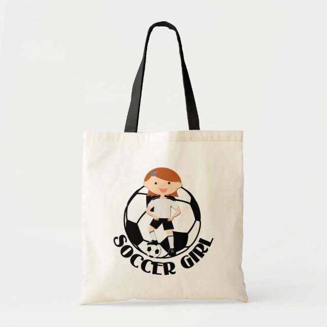 Soccer Girl 3 and Ball Black and White v2 Tote Bag (Front)