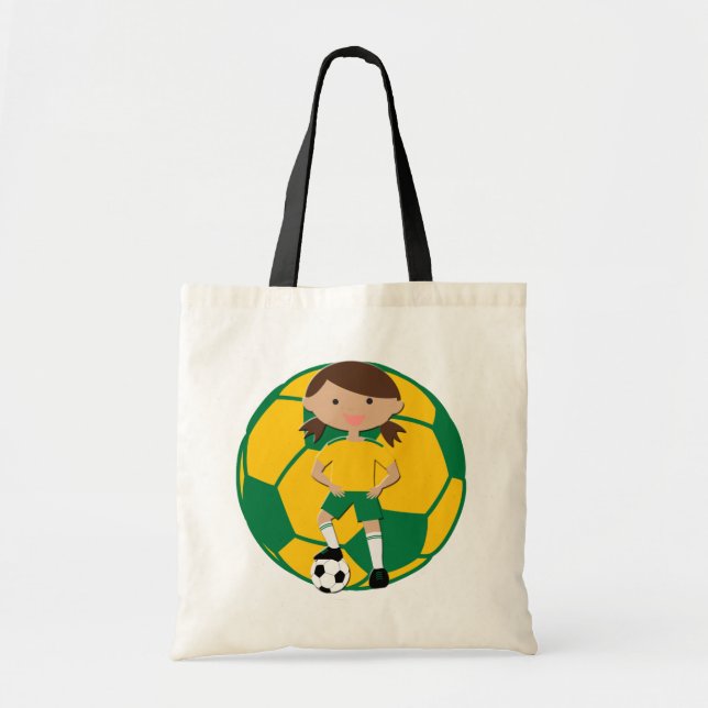 Soccer Girl 4 and Ball Green and Yellow Tote Bag (Front)