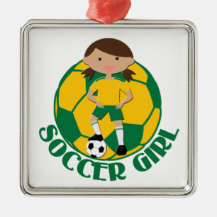 Soccer Girl 4 and Ball Green and Yellow v2 Metal Ornament