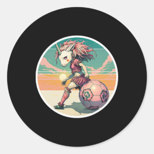 Soccer Girl Anime Manga Unicorn Retro Soccer Girls Classic Round Sticker
