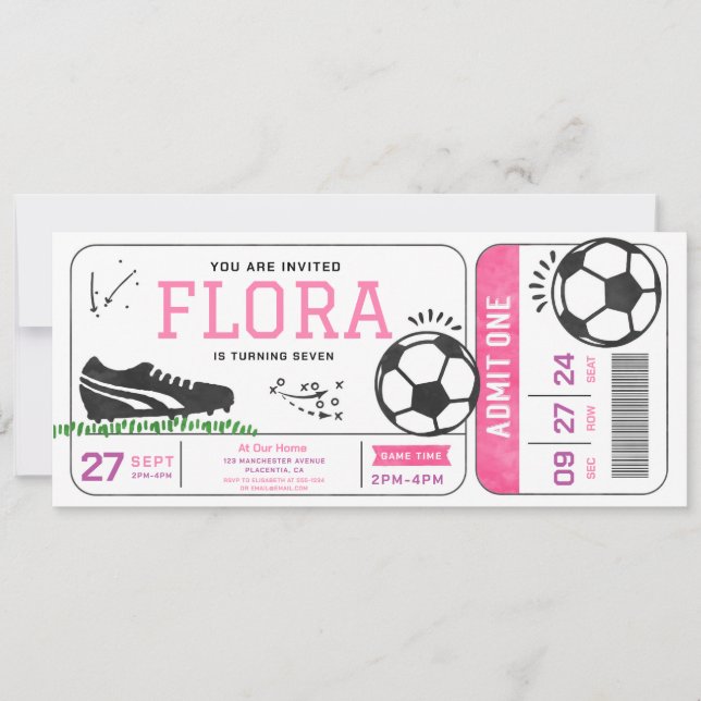Soccer Girl Birthday Party Ticket Sports Digital  Invitation (Front)