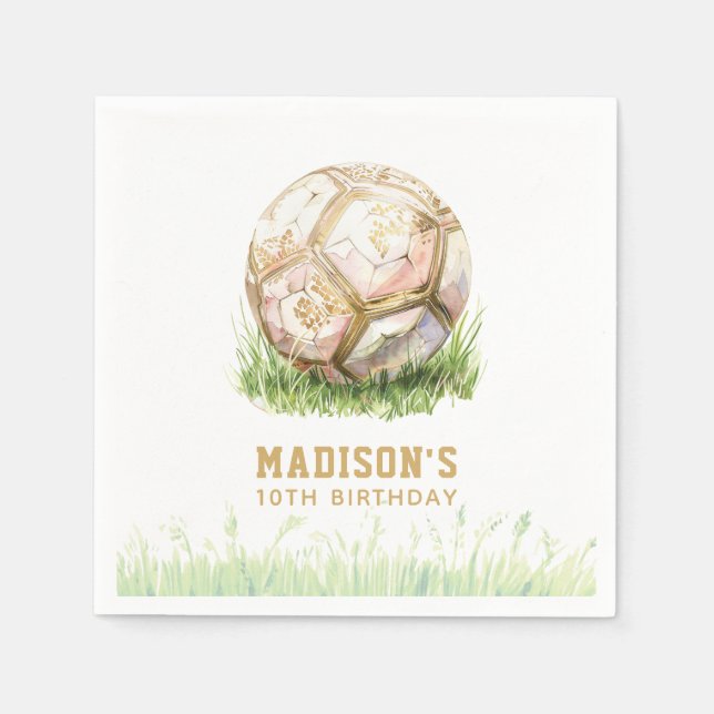 Soccer Girl Birthday Personalised Napkin (Front)