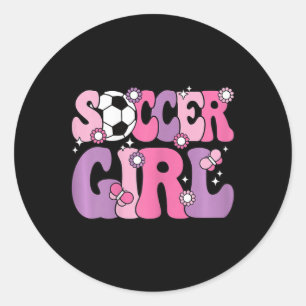 Soccer Girl Cute Groovy Soccer Lover Women Girls K Classic Round Sticker