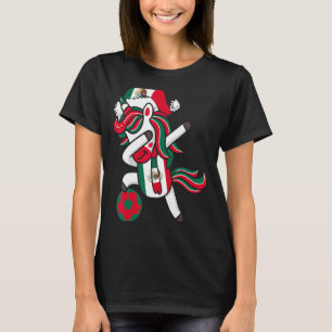Soccer Girl Dabbing Unicorn Christmas Hat Mexico F T-Shirt