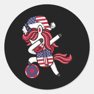 Soccer Girl Dabbing Unicorn Christmas Hat United S Classic Round Sticker