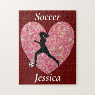  Soccer Girl heart, Personalised Name soccer Girl Jigsaw Puzzle