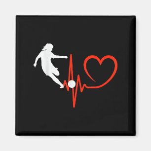 Soccer Girl Heartbeat Female Player Kicking Pion Magnet