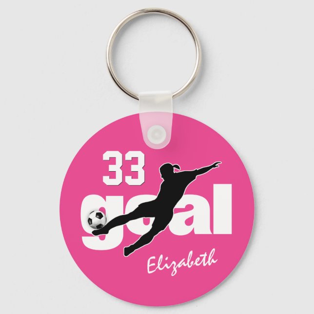 soccer girl hot pink or any colour personalised key ring (Front)