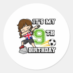 Soccer Girl It's My 9th Birthday United Kingdom Fl Classic Round Sticker