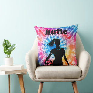 Soccer Girl Personalised Tie-Dye Rainbow Aquarelle Cushion