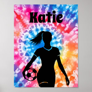 Soccer Girl Personalised Tie-Dye Rainbow Aquarelle Poster