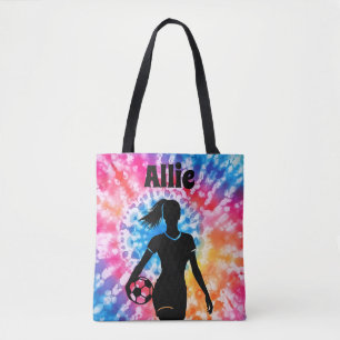 Soccer Girl Personalised Tie-Dye Rainbow Aquarelle Tote Bag