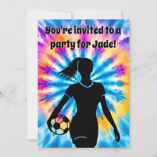 Soccer Girl Personalised Tie-Dye Rainbow Birthday Invitation