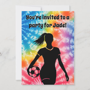 Soccer Girl Personalised Tie-Dye Rainbow Birthday Invitation