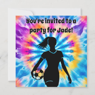 Soccer Girl Personalised Tie-Dye Rainbow Birthday Invitation